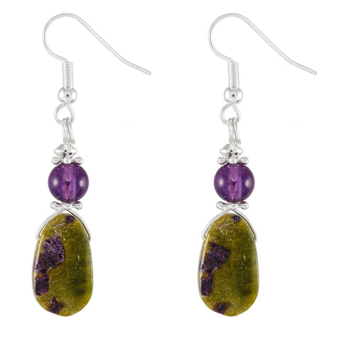 Stitchtite and Amethyst Purple and Green Drop Earrings