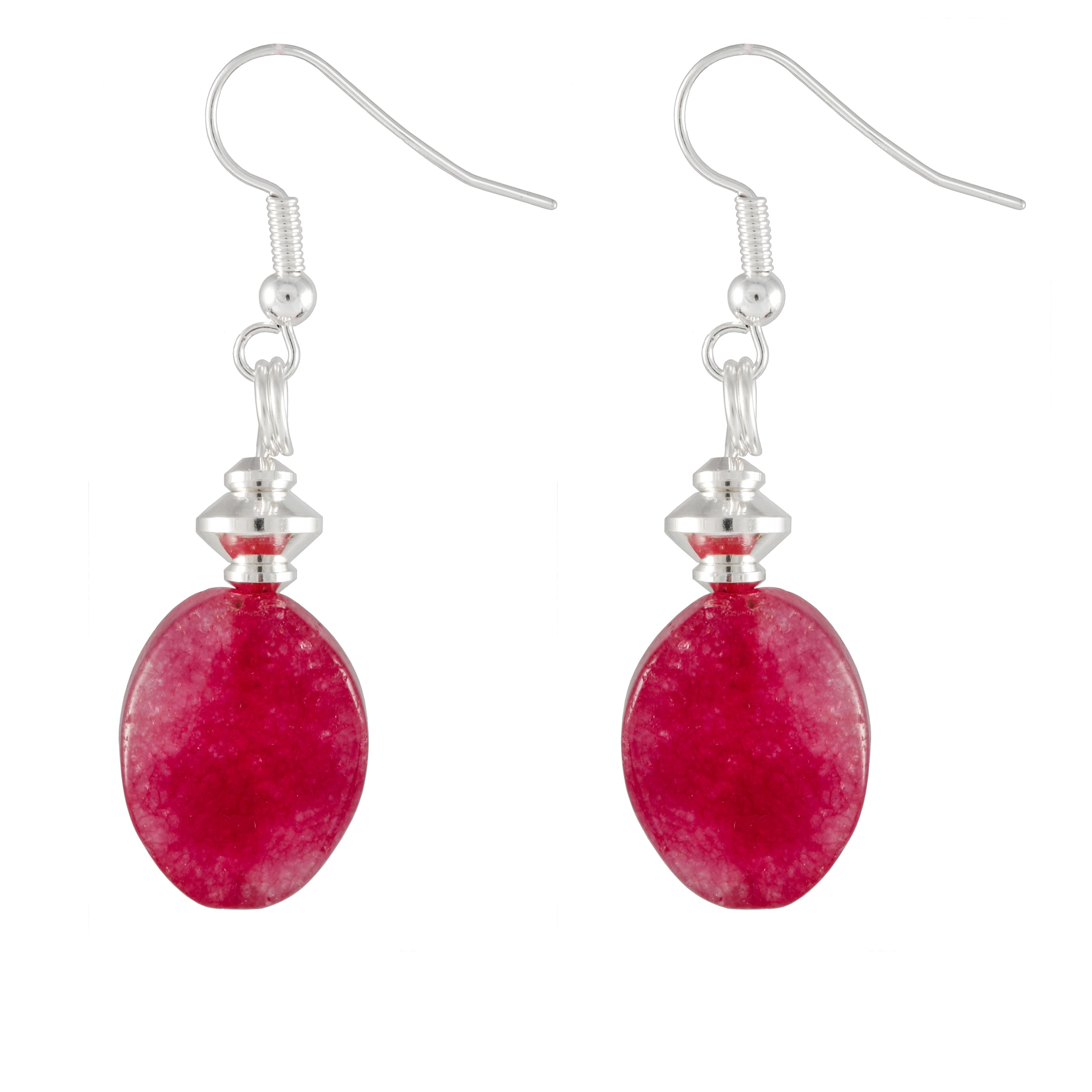 Kyanite Oval Drop Earrings Tinted Bright Pink With Silver Plated Detail