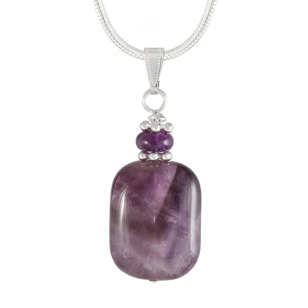 Amethyst purple necklace, pendant with silver plated snake chain 