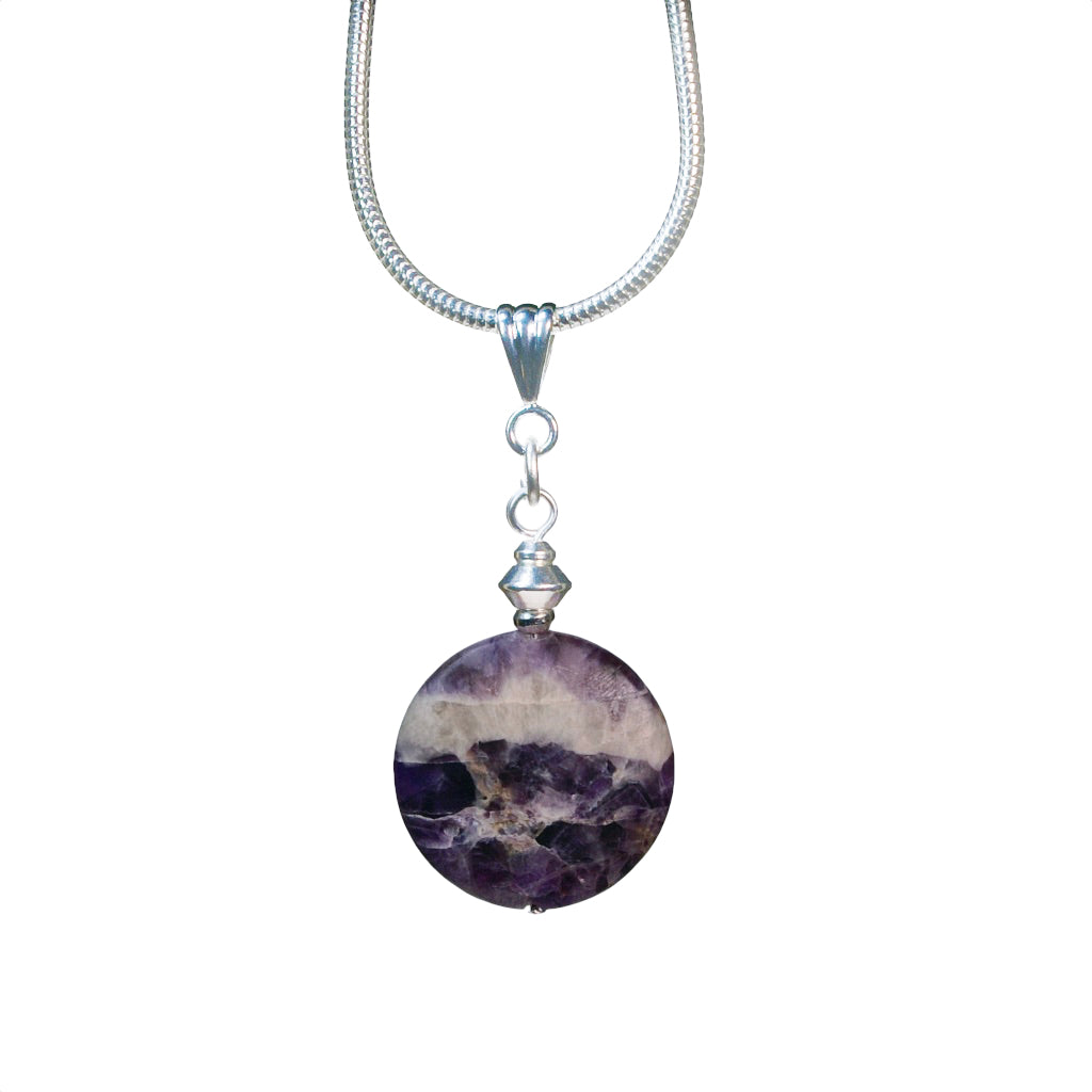 Purple and white Cape Amethyst disc necklace