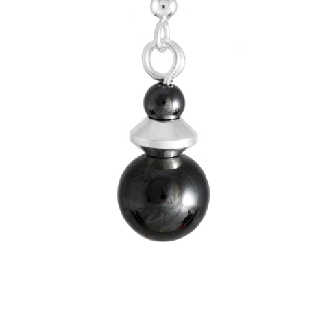 Dark metallic grey globe drop earrings with silver plated hooks
