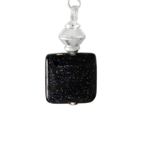 Blue Goldstone Square Drop Earrings With Silver Plated detail