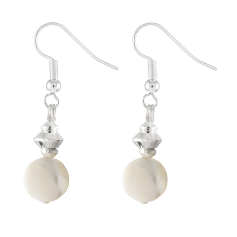 Cream Mother of Pearl Drop Earrings with Silver Plated Detail and Earring Hooks