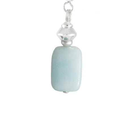 Amazonite Pale Turquoise Rectangular Earrings with Silver Plated Detail