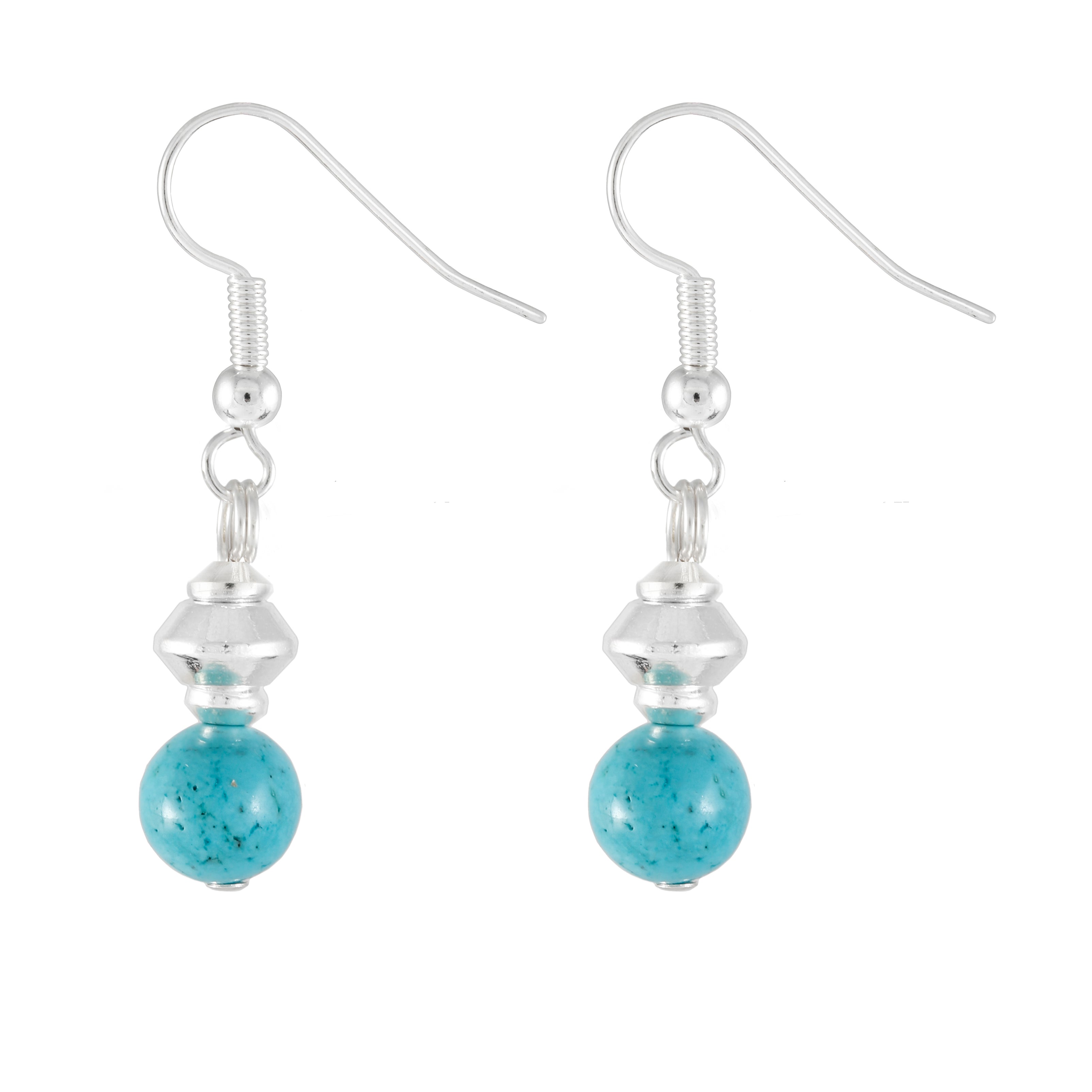 Small Round Stabalized Turquoise Drop Earrings