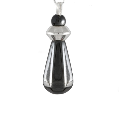 Hematite Grey Teardrop Earrings with silver-plated hooks and detail