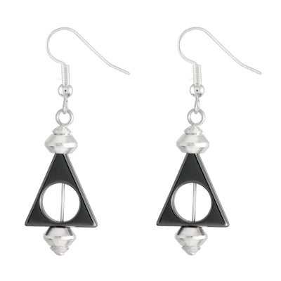 Hematite dark grey triangular drop earrings with silver plated hooks