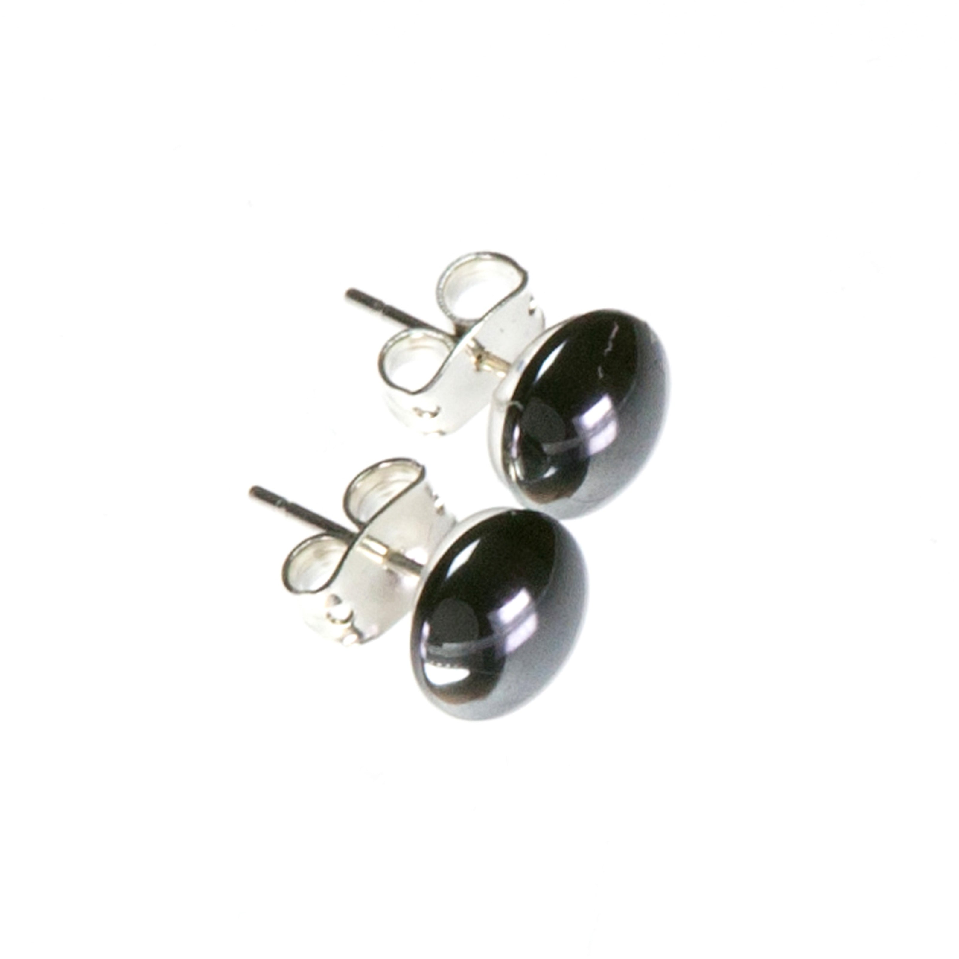 Metallic grey Hematite stud earrings with 8mm hematite cabochon
