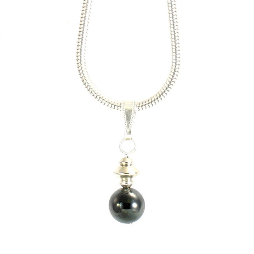 Hematite Grey Small Globe Necklace with Silver Plated Snake Chain