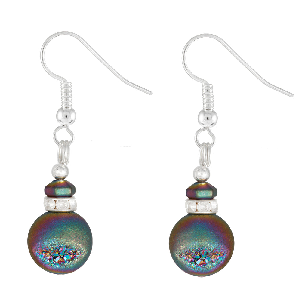 Electroplated Multi Coloured Globe Agate Earrings