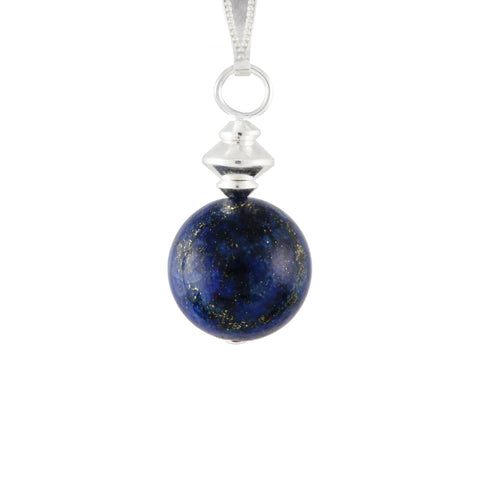 Lapis Lazuli Blue small round necklace on silver-plated chain or faux suede lace