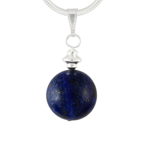 Lapis Lazuli Blue Large Globe Necklace on Silver Plated Chain or Faux Suede Black Lace