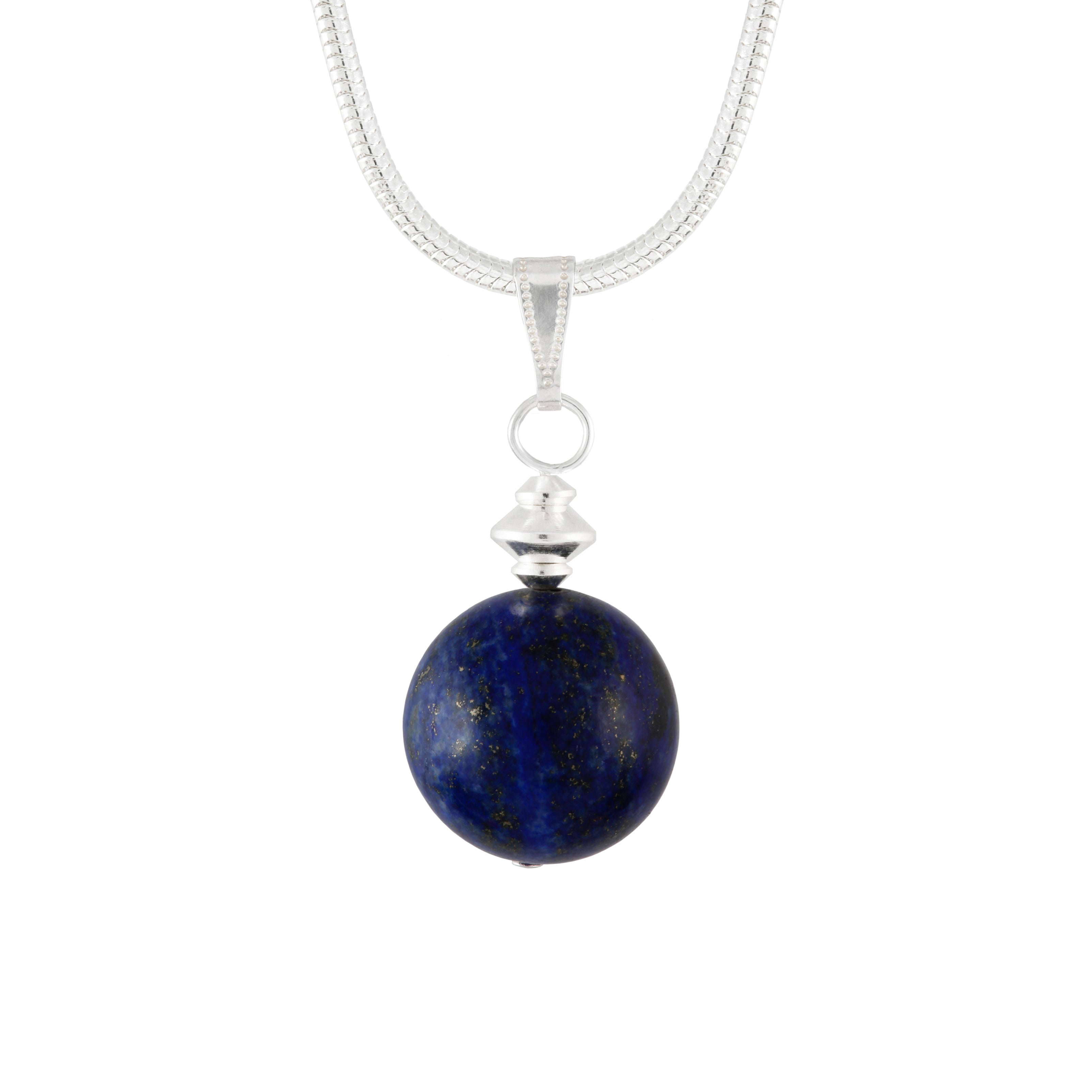 Lapis Lazuli Blue Large Globe Necklace on Silver Plated Chain or Faux Suede Lace