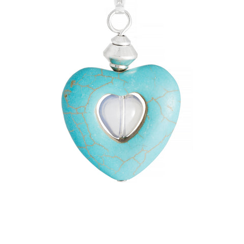 Turquoise Magnesite Heart Necklace with Opalite Centre