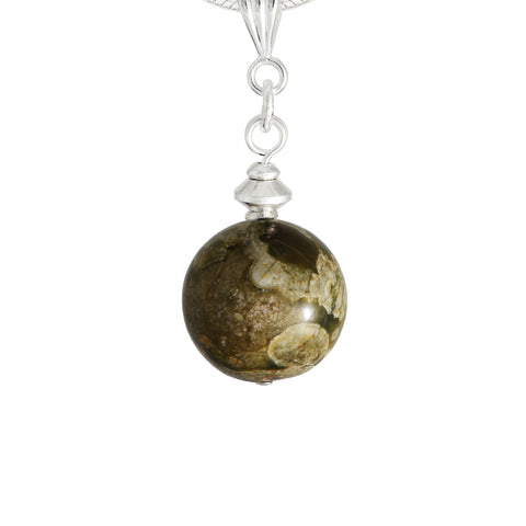 Rhyolite/Rainforest Jasper, Green Globe Necklace 
