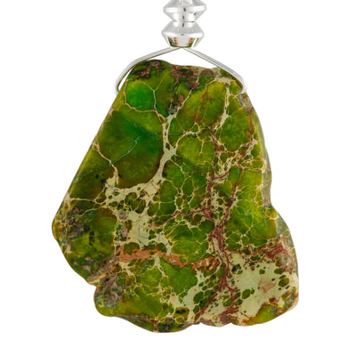 Green Jasper Necklace With Irregular Shaped Stone and Beautiful Markings