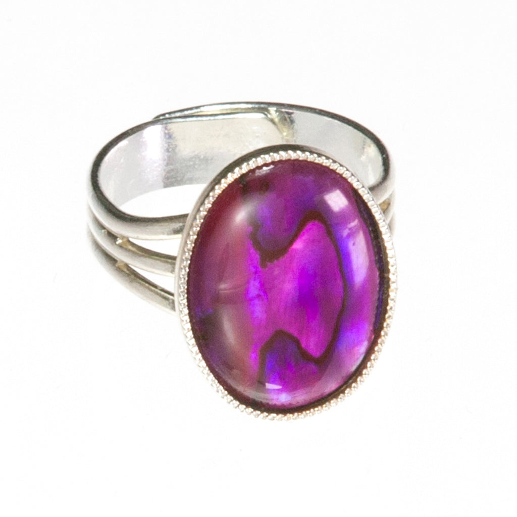 Bright Pink/Purple Abalone Shell Oval Ring - adjustable