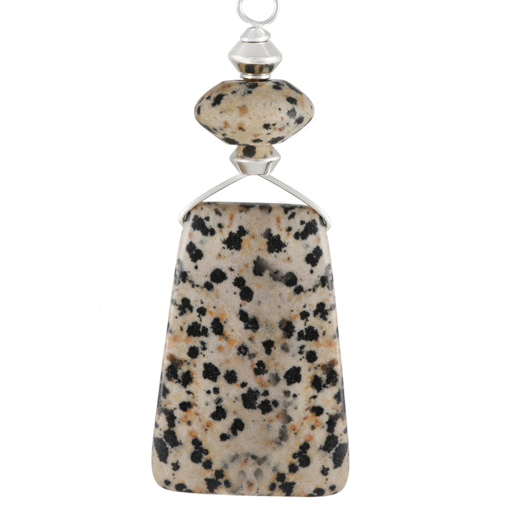 Black and Cream Dalmation Jasper Necklace with silver plated snake chain 