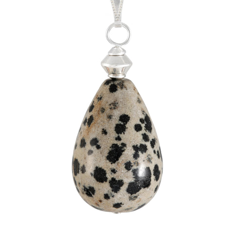 Dalmation Jasper Large Cream and Black Teardrop Necklace with silver plated snake chain